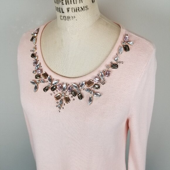 Chico's Embellished Jeweled Belle Pale Pink Pullover Knit Sweater Size 0 {Small} - Picture 4 of 11